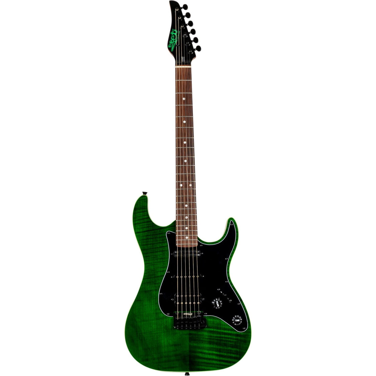 JET JS-450 TGR R S-style Elektrische Gitaar HSS Tremolo Flamed Maple Top Rosewood Toets Transparant Groen
