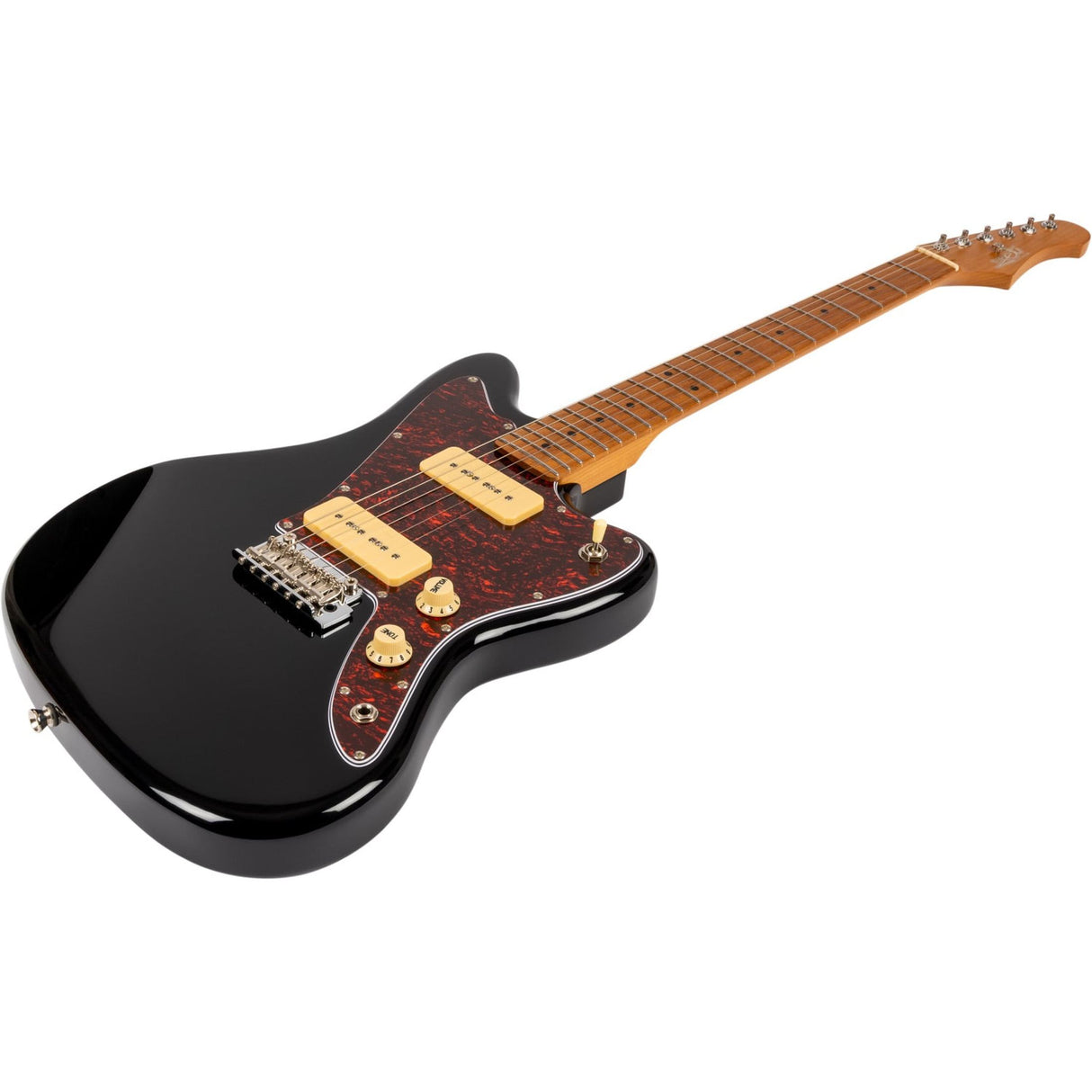JET JJ-300 P90 BK Offset Elektrische Gitaar Dual P90 Tremolo Roasted Maple Zwart