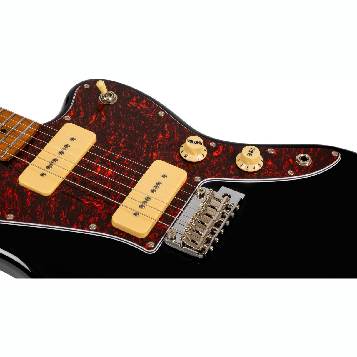 JET JJ-300 P90 BK Offset Elektrische Gitaar Dual P90 Tremolo Roasted Maple Zwart