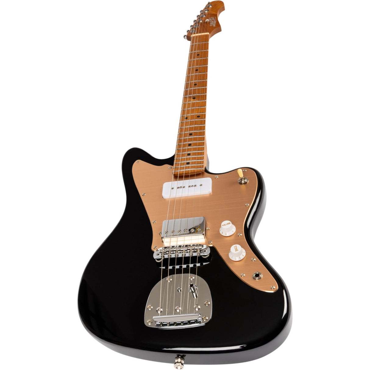 JET JJ-350 BGT Offset Elektrische Gitaar H + P90 Roasted Maple Tremolo Zwart