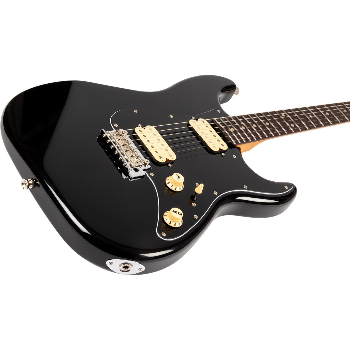 JET JS-400 BKR H S-style Elektrische Gitaar HH Tremolo Rosewood Toets Zwart