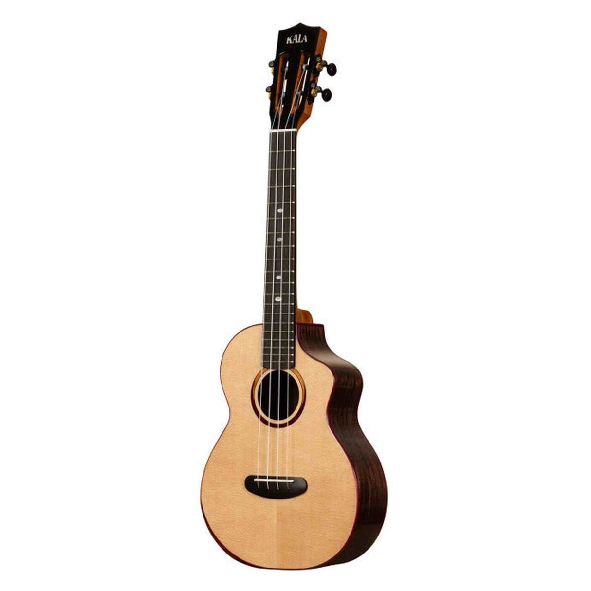 Kala Contour All Solid Spruce Rosewood tenor ukulele – sparren & palissander, gloss finish, cutaway en gigbag