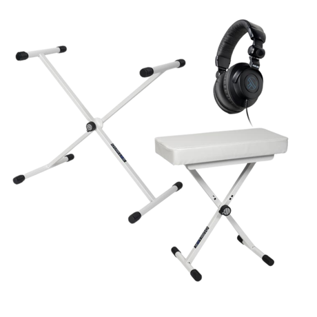 QUIKLOK KEYBUNDLE1-WH – Witte bundel met keyboardstandaard, bank en hoofdtelefoon