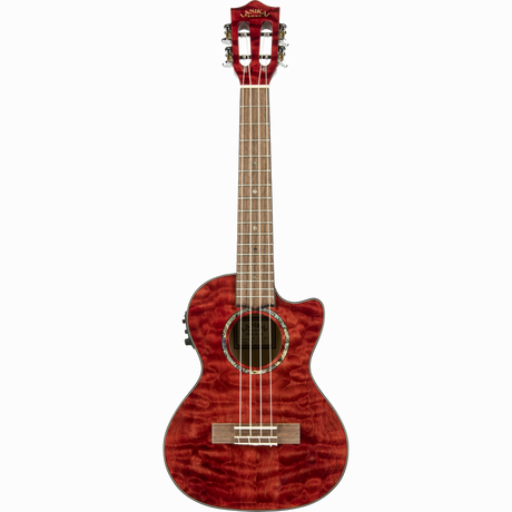 LANIKAI LKUQM-RDCET Tenorukelele, Quilted Maple-serie, rood, cutaway,voorversterke