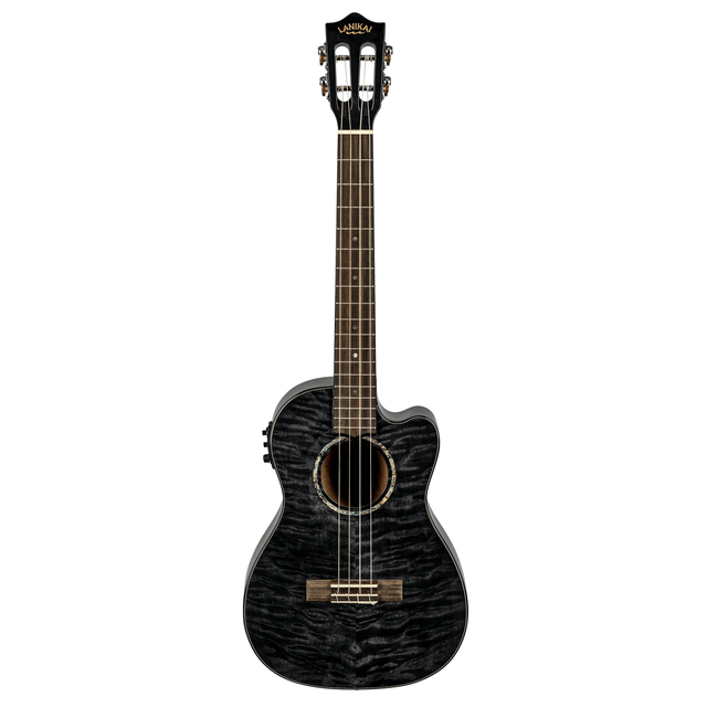 LANIKAI LKUQMBKCEB Baritonukulele, Quilted Maple Series, zwart, Cutaway, Preamp,