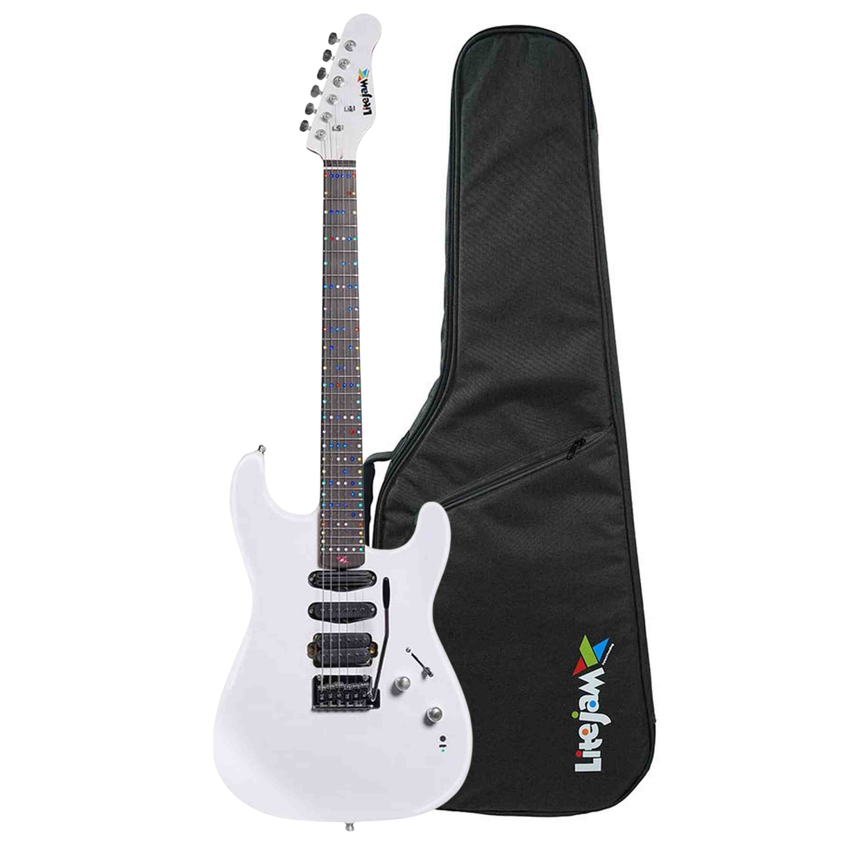 Litejam RGB24/WH elektrische gitaar – 24 frets, 144 RGB LED’s, HSH-configuratie, met gigbag, wit