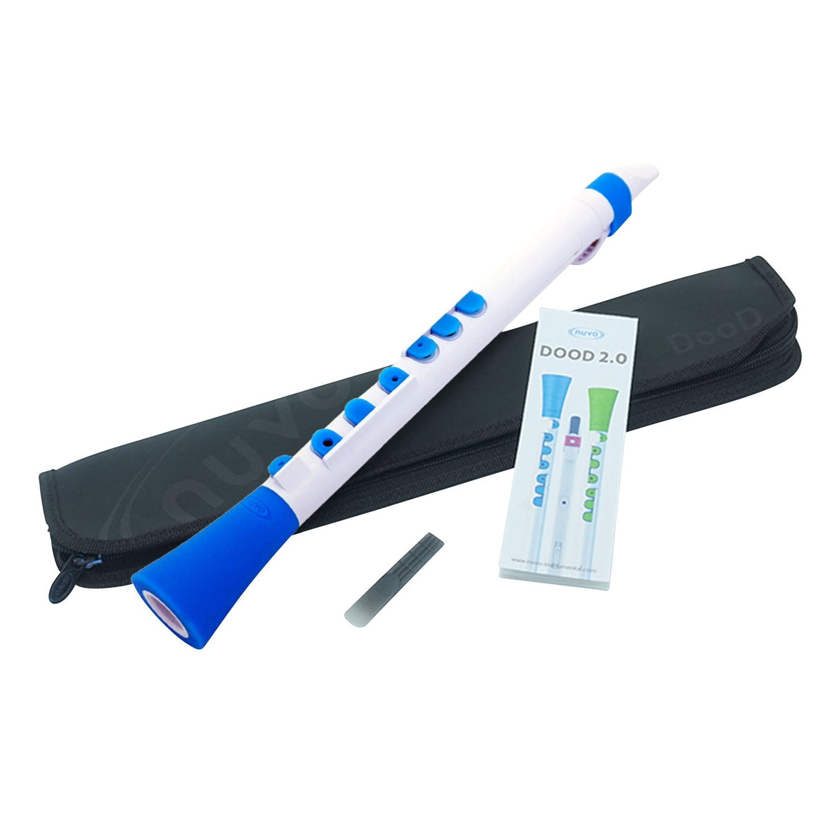 NUVO DooD 2.0 wit-blauw blokfluit in C met kleppen en kunststof riet