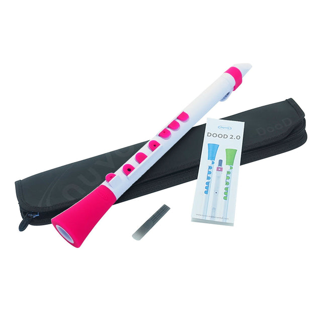 NUVO DooD 2.0 wit-roze blokfluit in C met kleppen en kunststof riet