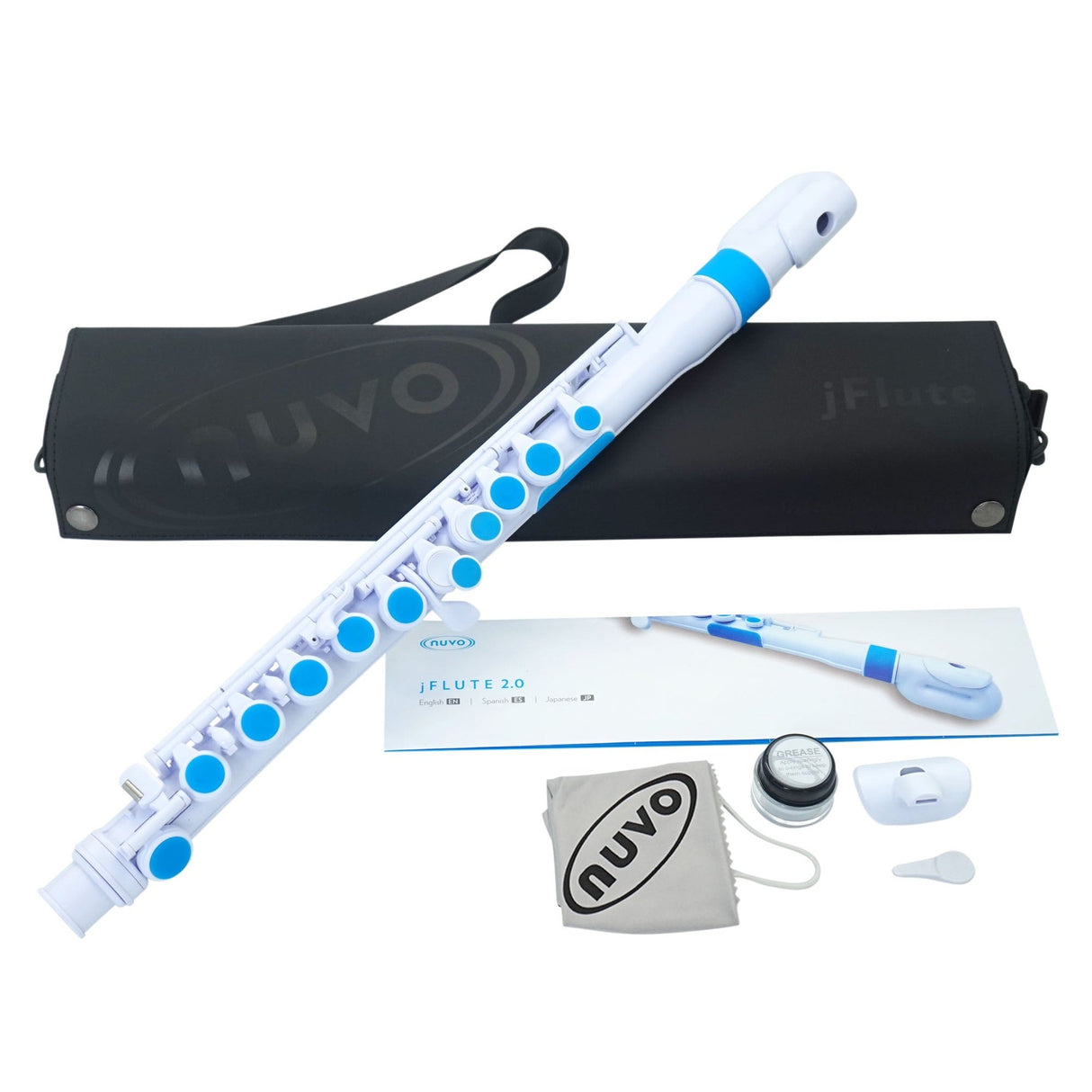 NUVO jFlute 2.0 wit-blauw kinder dwarsfluit in C, waterdicht, 235 gram