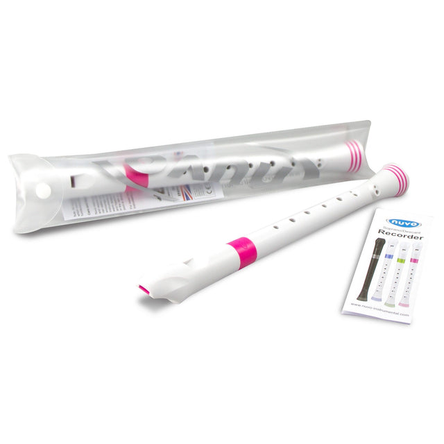 NUVO G300 PK sopraanblokfluit wit-roze Duits systeem met etui en motivatieringen
