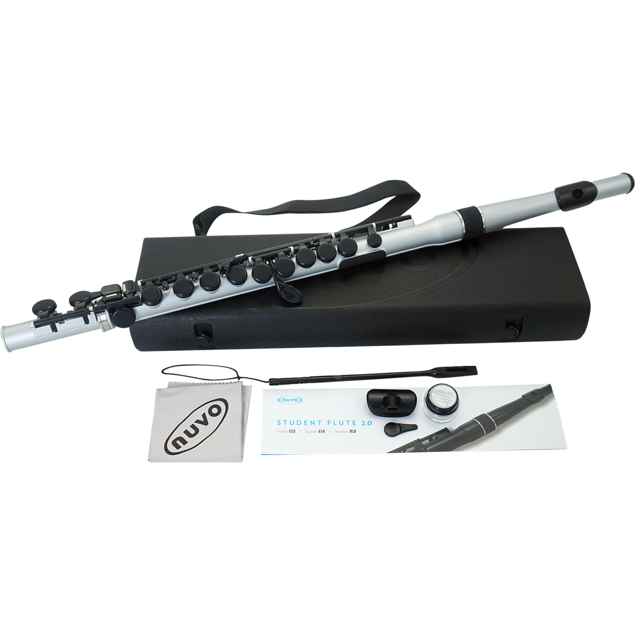 NUVO SF300FSV Student Flute 2.0 – C-stemming, 255 g, zilver, incl. blokfluitkopstuk en etui