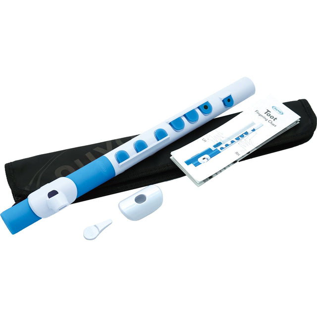 NUVO TooT 2.0 wit-blauw kinder dwarsfluit blokfluit alternatief met kleppen en Firstnote