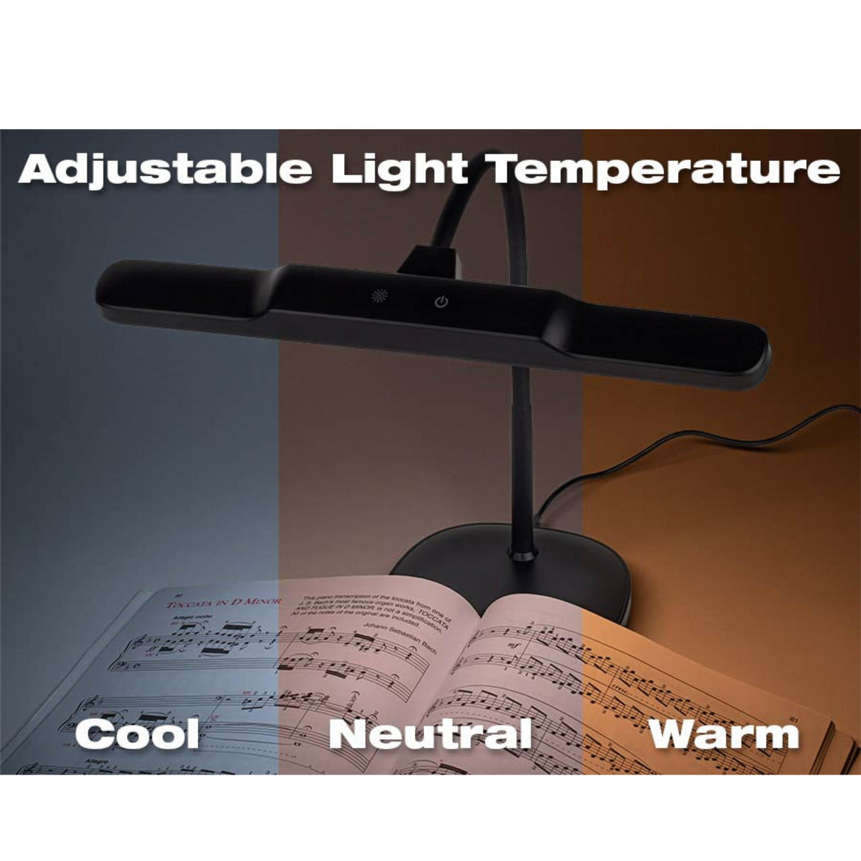 Boston PLM-190-BK Piano LED Lamp met 42 LED’s, dimbaar, 3 kleurtemperaturen, zwart