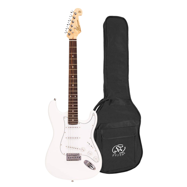 SX ED1/WT elektrische gitaar – 3 single coil pickups, vintage tremolo, wit + tas