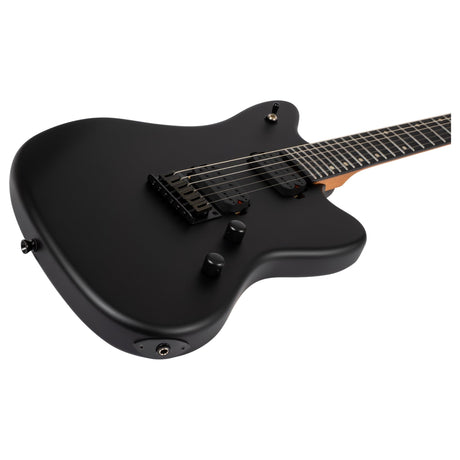 Spira J-400 MBK Baritone Offset Elektrische Gitaar HH Villain Humbuckers 27 Inch Roasted Poplar Satin Black