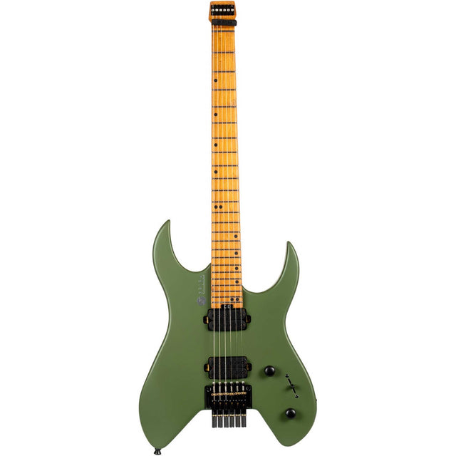 Spira S-400 MGR Headless S-Style Elektrische Gitaar HH Villain Humbuckers Roasted Poplar Satin Green