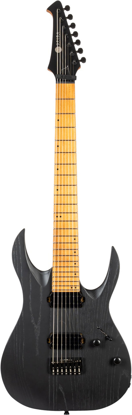 Spira S-607 ABK 7-snarige Elektrische Gitaar Swamp Ash Black met Stainless Steel Frets