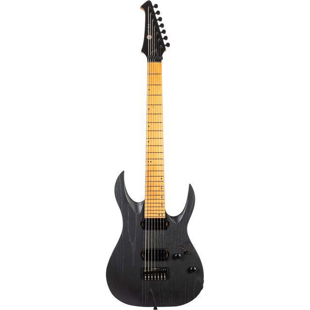 Spira S-607 ABK 7-snarige Elektrische Gitaar Swamp Ash Black met Stainless Steel Frets