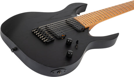Spira S-607 ABK 7-snarige Elektrische Gitaar Swamp Ash Black met Stainless Steel Frets