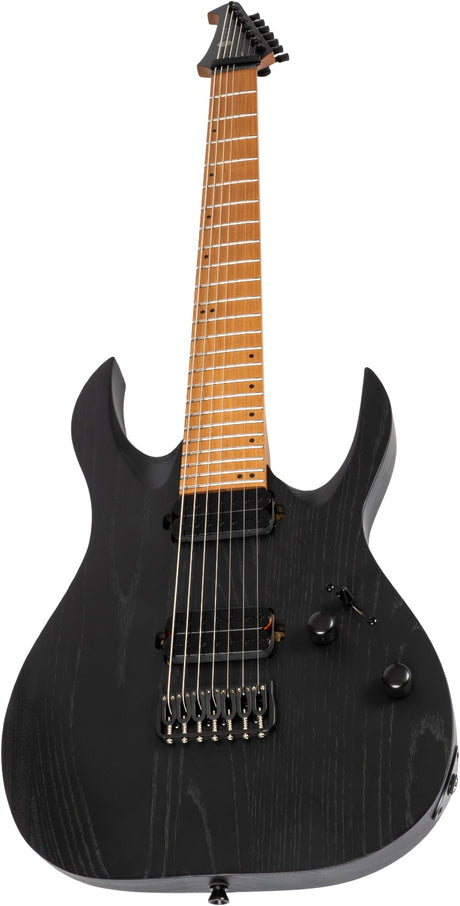 Spira S-607 ABK 7-snarige Elektrische Gitaar Swamp Ash Black met Stainless Steel Frets