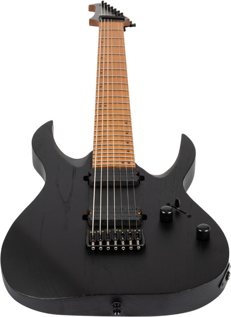 Spira S-607 ABK 7-snarige Elektrische Gitaar Swamp Ash Black met Stainless Steel Frets