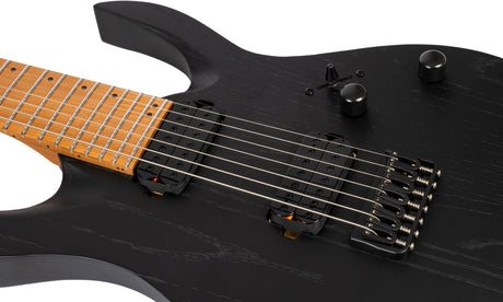 Spira S-607 ABK 7-snarige Elektrische Gitaar Swamp Ash Black met Stainless Steel Frets