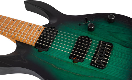 Spira S-607 AGR 7-snarige Elektrische Gitaar Swamp Ash Green met Stainless Steel Frets