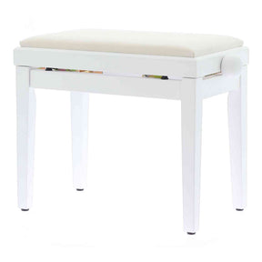 QUIKLOK PB010WHS Piano Bank – Verstelbaar 480-570 mm, Fluwelen Zitting, Mat Wit