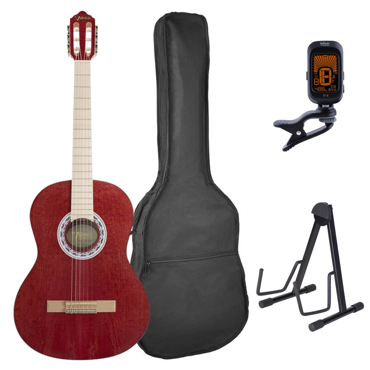 Valencia VC354HWR Klassieke Gitaar 4/4 – Sitka Spar & Mahonie, Wijnrood, Inclusief Tas, Standaard en Stemapparaat