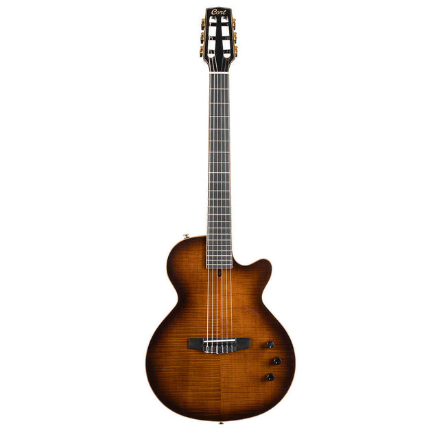Cort Sunset Nylectric DLX TSB Nylon Elektrische Gitaar Solid Sitka Spruce met Flamed Maple Tobacco Sunburst