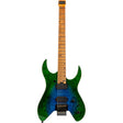 Spira S-500 Headless S-Style Elektrische Gitaar HH Villain Humbuckers Mahonie Poplar Burl Top Trans Aqua Blue