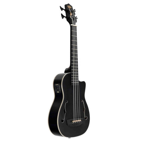 Kala Journeyman Black U•BASS® bas ukulele – Mahonie, Matte Zwart, F-Holes, Elektrisch-Akoestisch met EQ en Gigbag